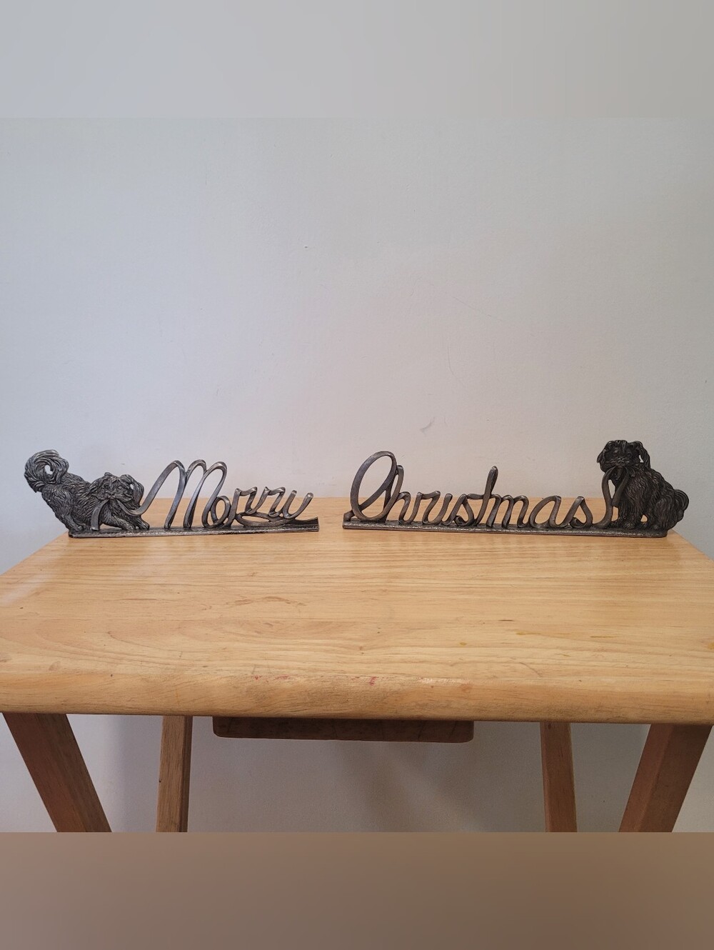 Metzke pewter Christmas dog mantel shelf sitters Vintage Holiday Decor